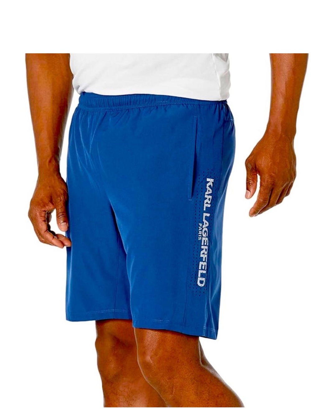Karl Lagerfeld Paris Blue Athletic Casual Shorts Perforated Logo Size S